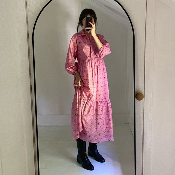 Anthropologie Dresses & Skirts - Maeve By Anthropologie Bettina Midi Shirt Dress in Pink Combo